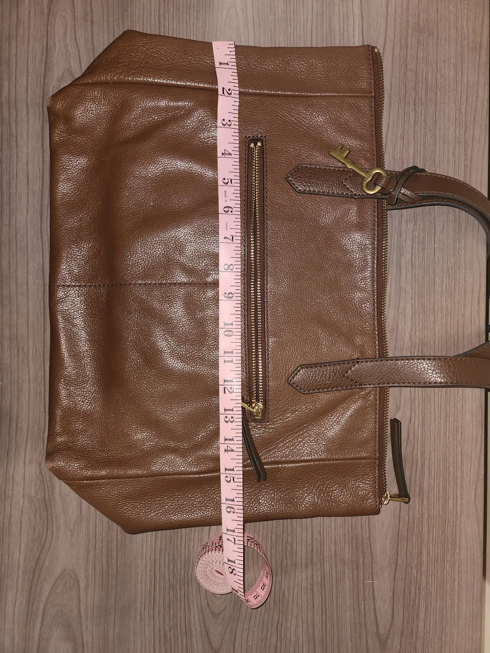 Fossil Brown Leather Tote with Gold Hardware